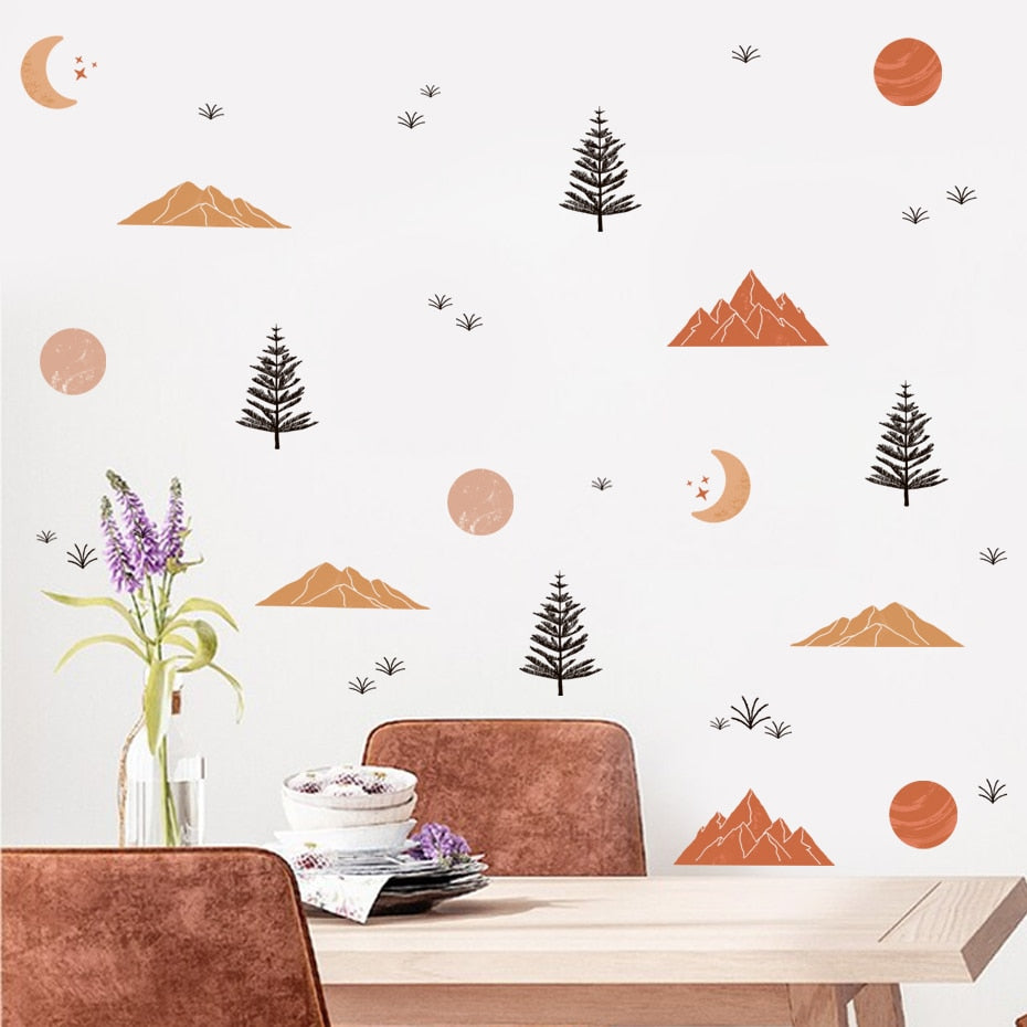 Nursery Wall Decals Abstract Mountain Sun Moon