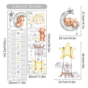 Cartoon Wall Decals Height Measurement Cute Bear