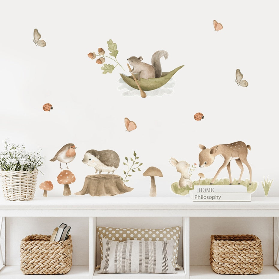 Woodland Animals Floral Wall Decals