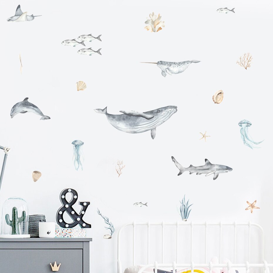 Nursery Wall Decals Whale Sharks and Dolphins