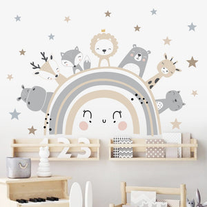 Cute Rainbow Animal Stars Wall Decals