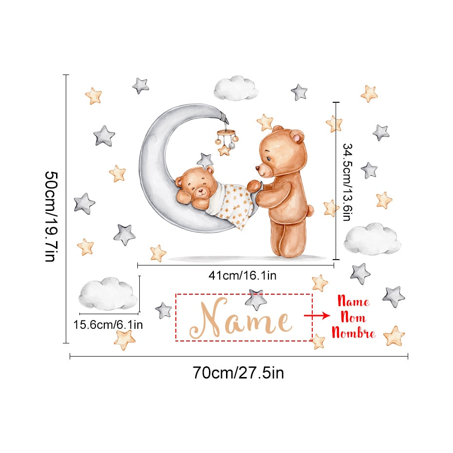 Custom Name Wall Decals Little Bear Stars