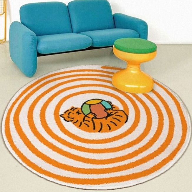 Nursery Area Round Rug Circle Tiger