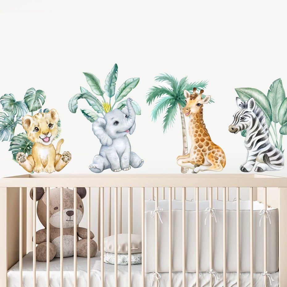 Nursery Wall Decals Plants Cute African Animals