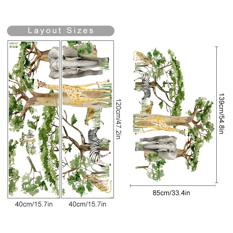 Nursery Wall Decals Large Tropical Forest Animals