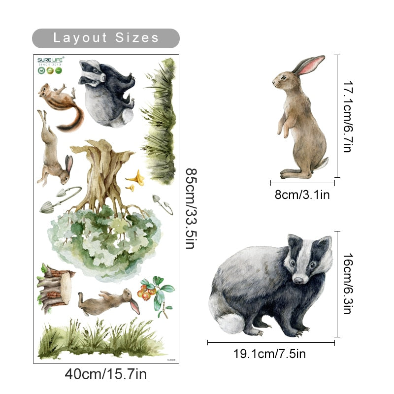 Cartoon Wall Decal Autumn Animals