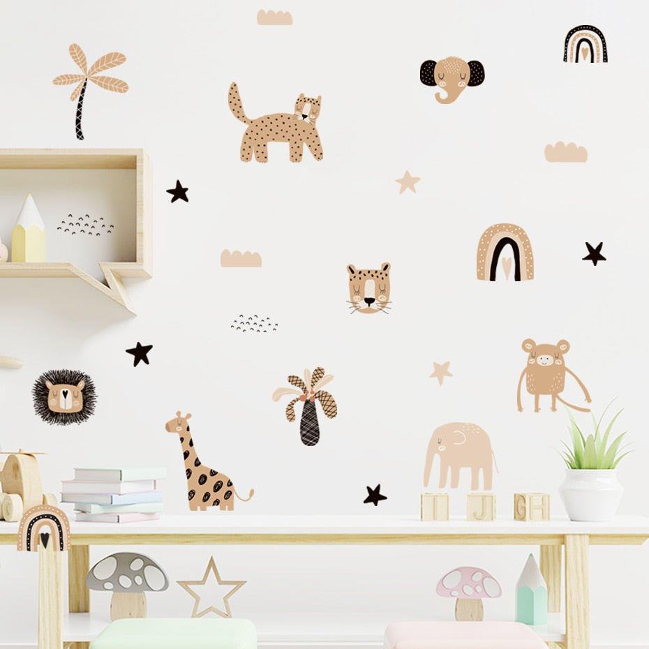 Cartoon Wall Decals Rainbow and Animal Faces