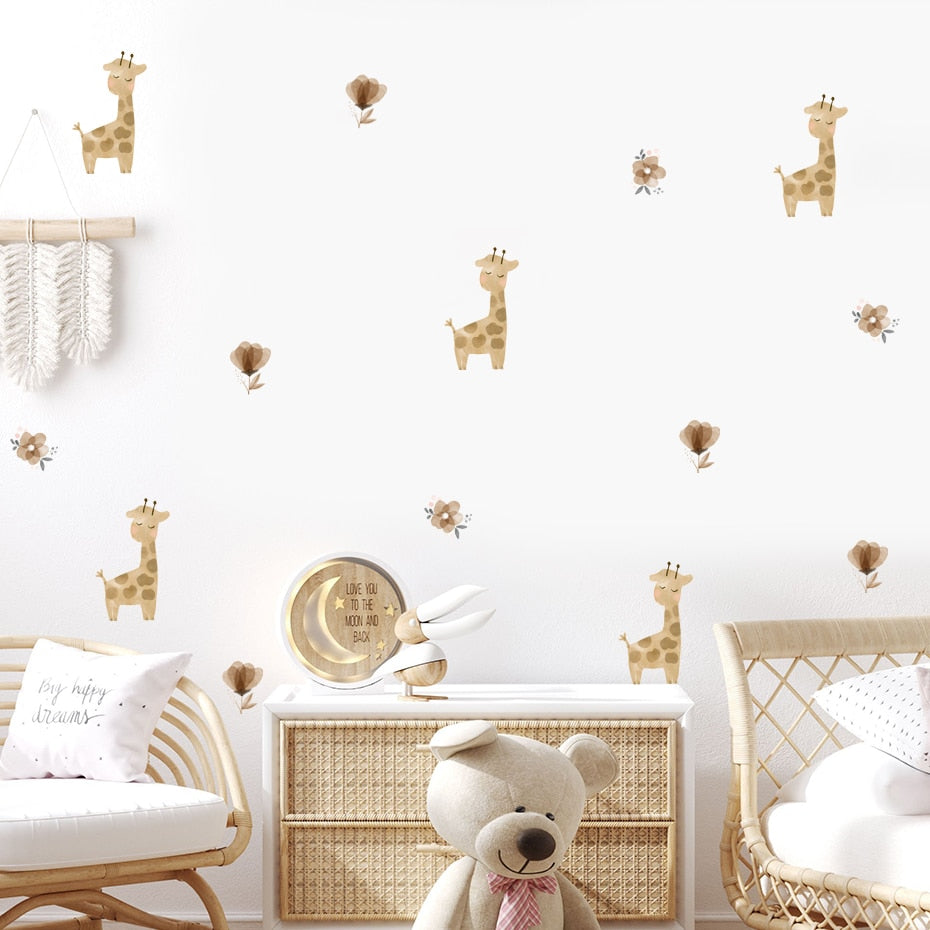 Boho Wall Decals Cute Animal Floral Watercolor