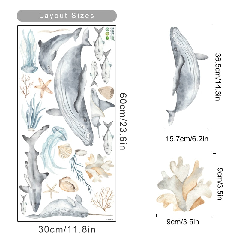 Nursery Wall Decals Whale Sharks and Dolphins