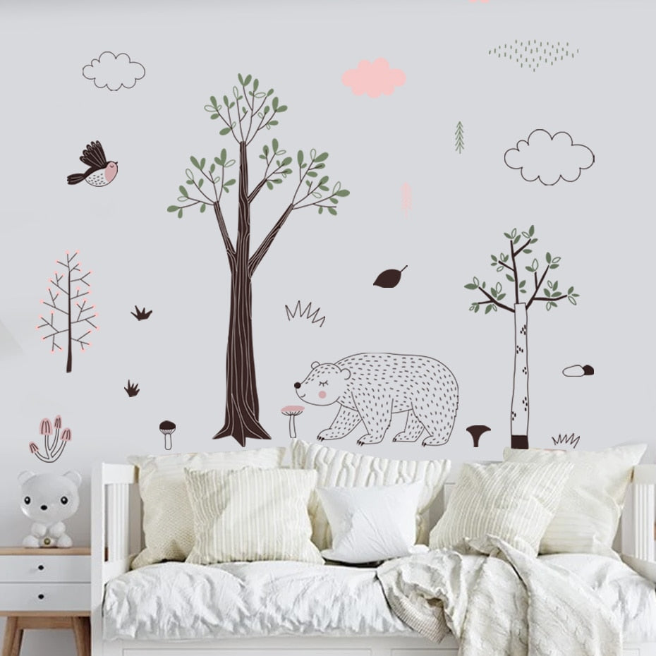 Nursery Wall Decal Forest Wildlife Bear Rabbit