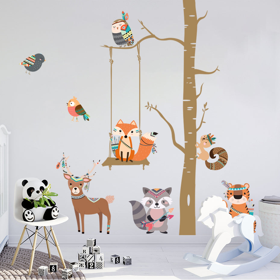 Cartoon Wall Decals Tribal Animal Tree
