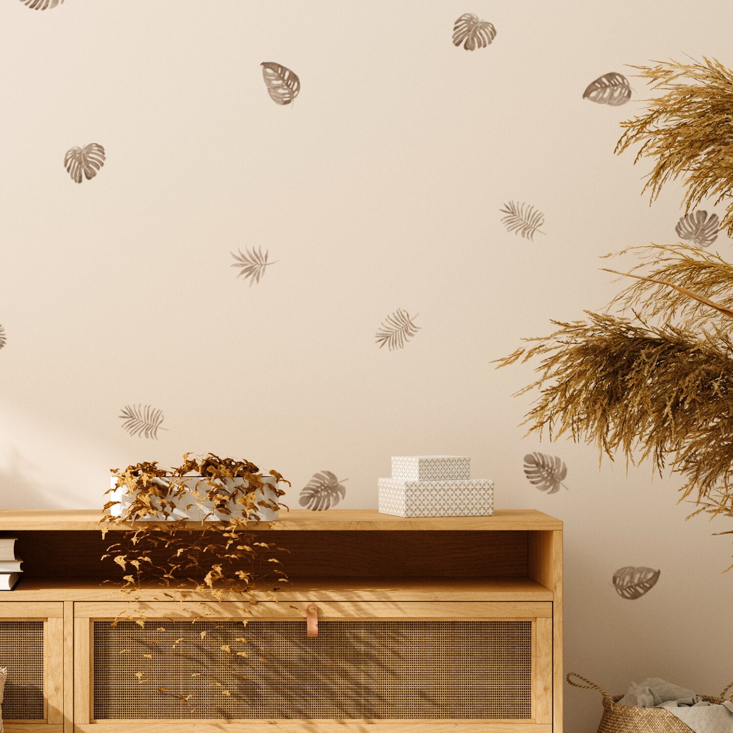 Floral Wall Decals Leaves And Feathers