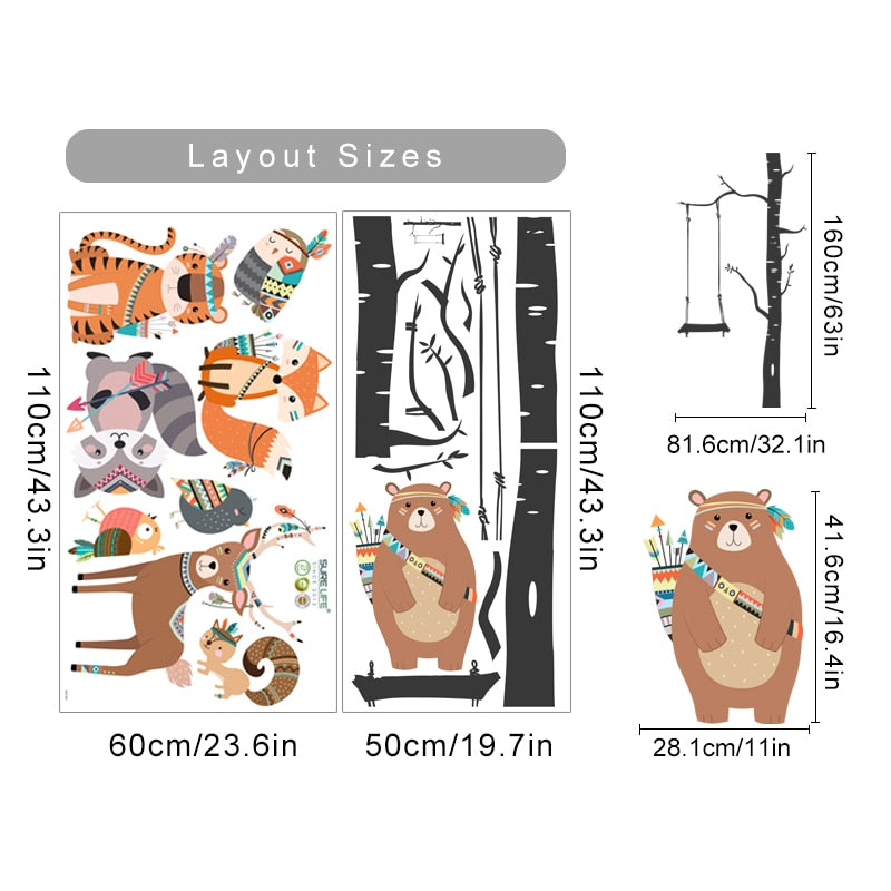 Cartoon Wall Decals Tribal Animal Tree