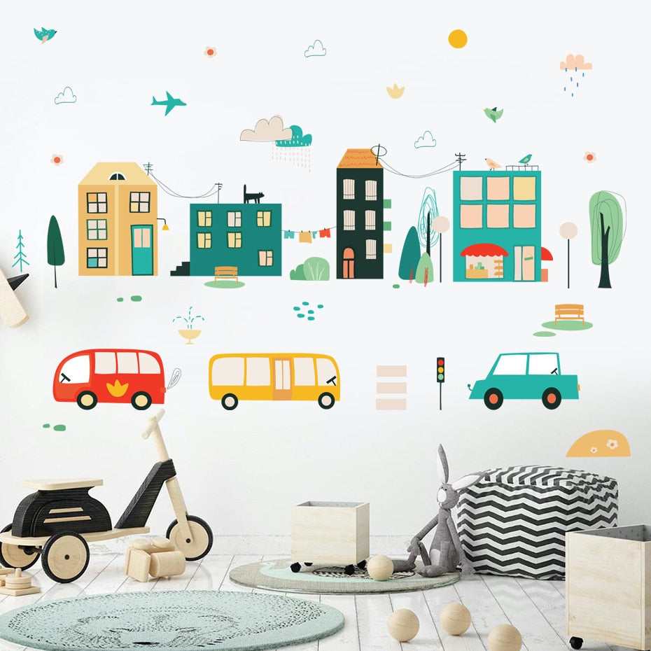 Cartoon Wall Decals City Landscape