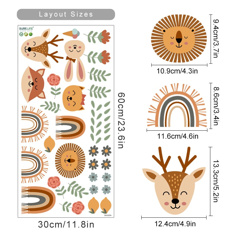 Cartoon Wall Decals Rainbows Cute Animal Faces