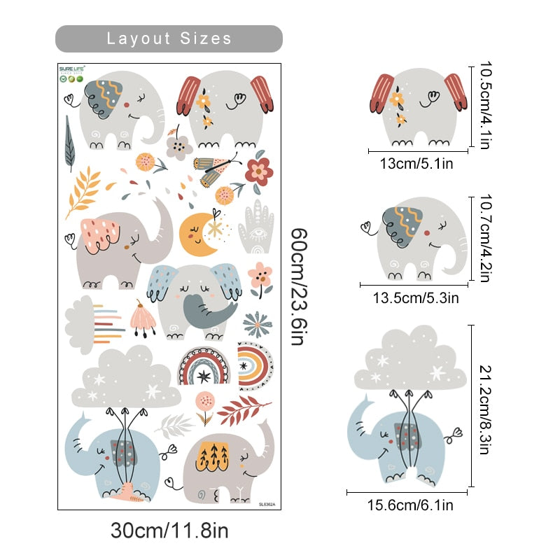 Cartoon Wall Decals Cute Elephants