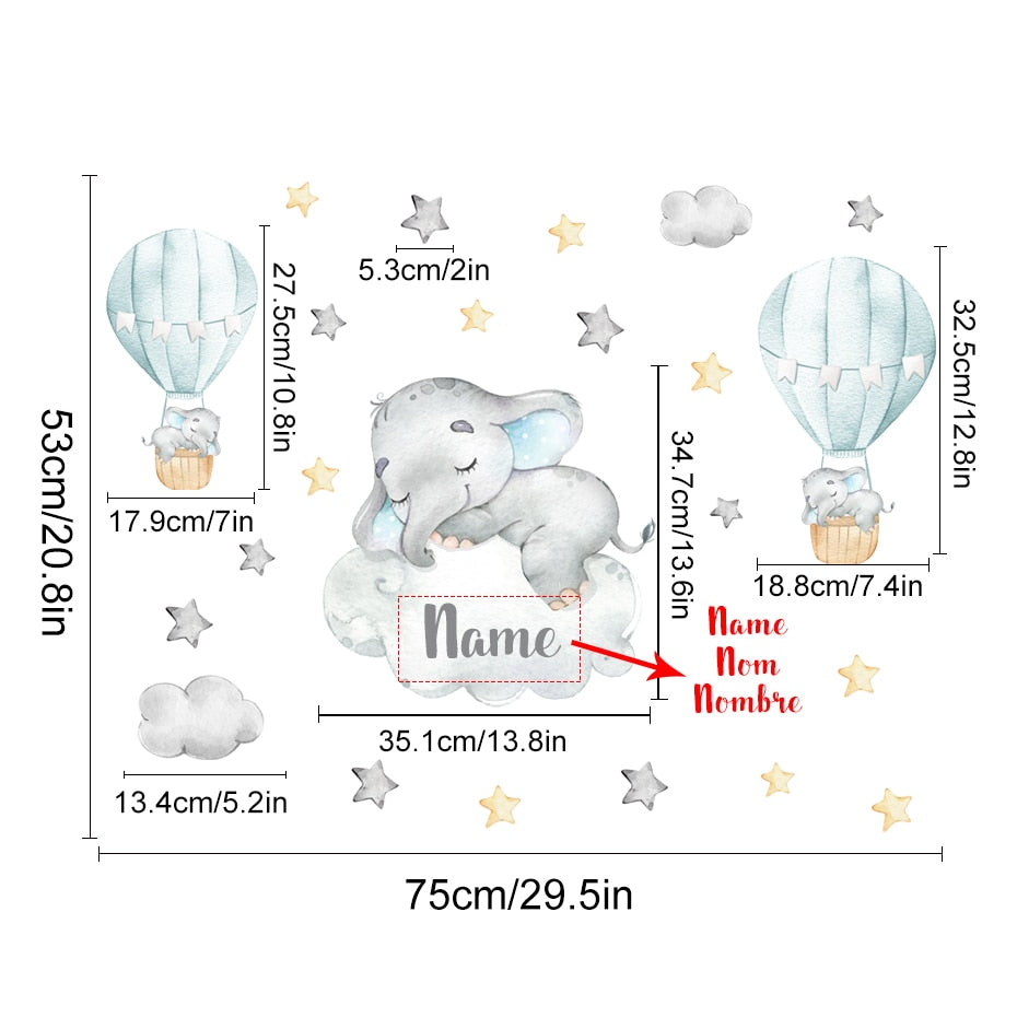 Custom Name Hot Air Balloon Wall Decals