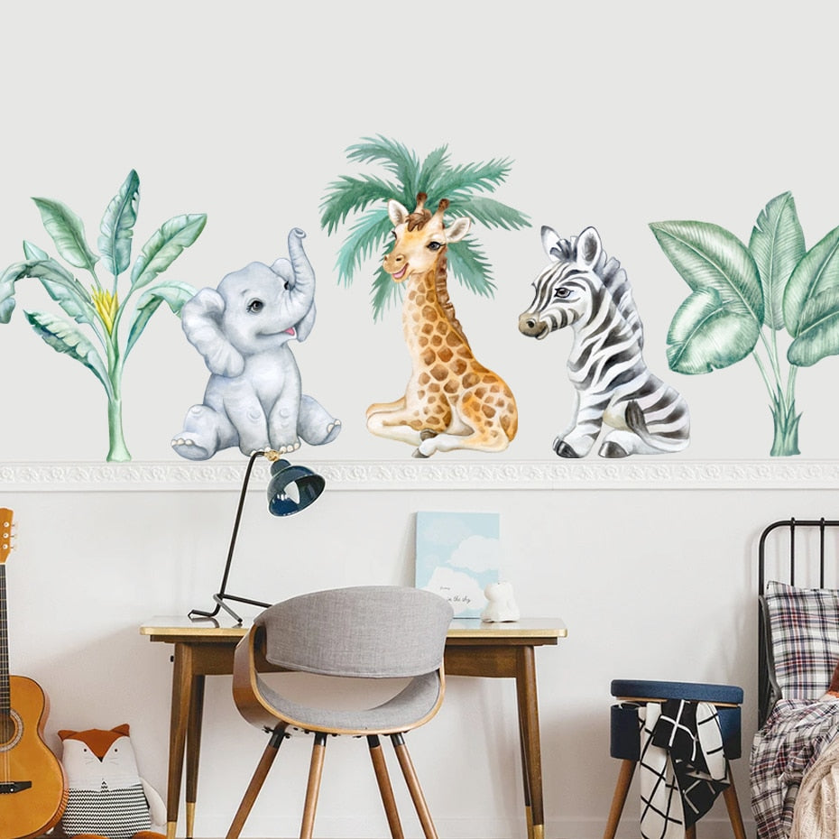 Nursery Wall Decals Plants Cute African Animals