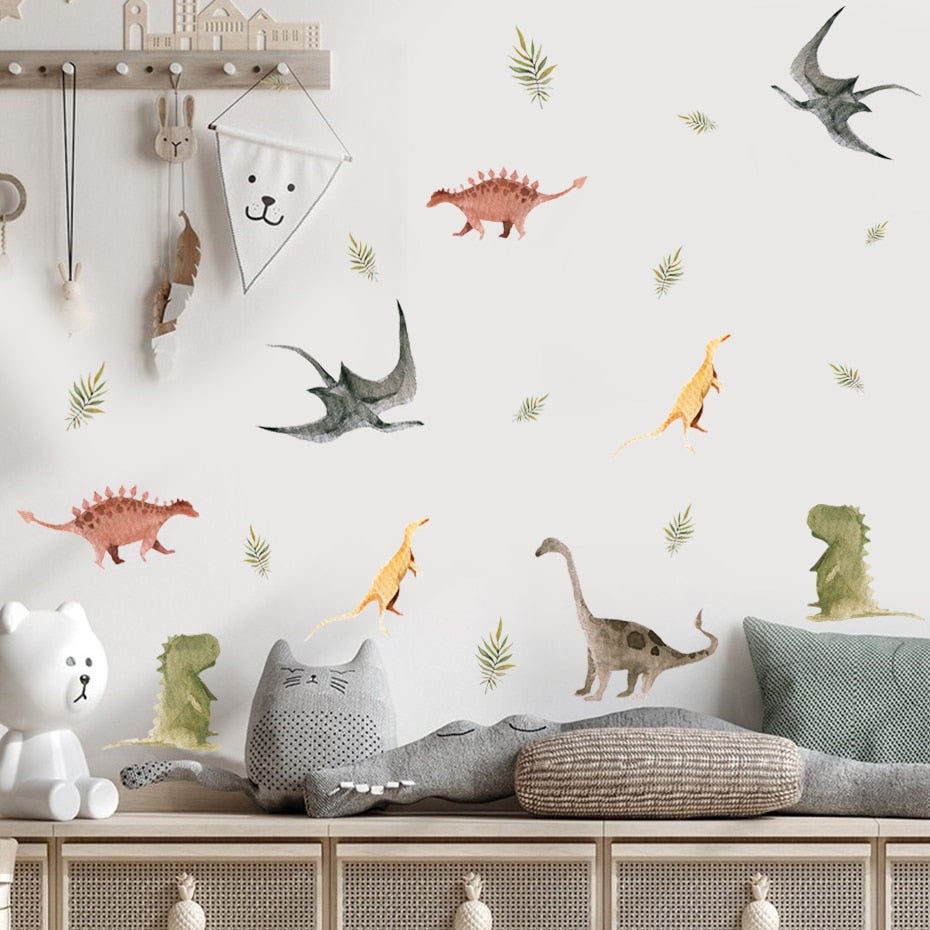 Cartoon Wall Decals Dinosaur Tropical Leaves