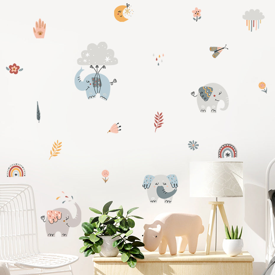 Cartoon Wall Decals Cute Elephants