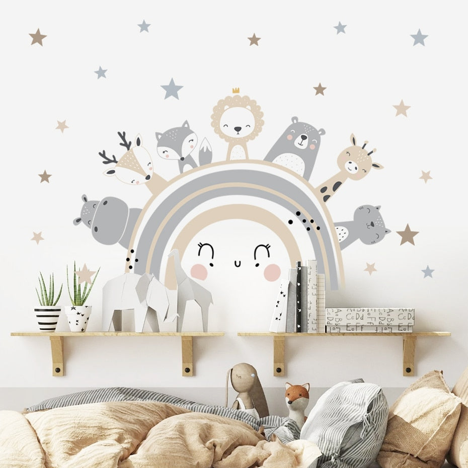 Cute Rainbow Animal Stars Wall Decals
