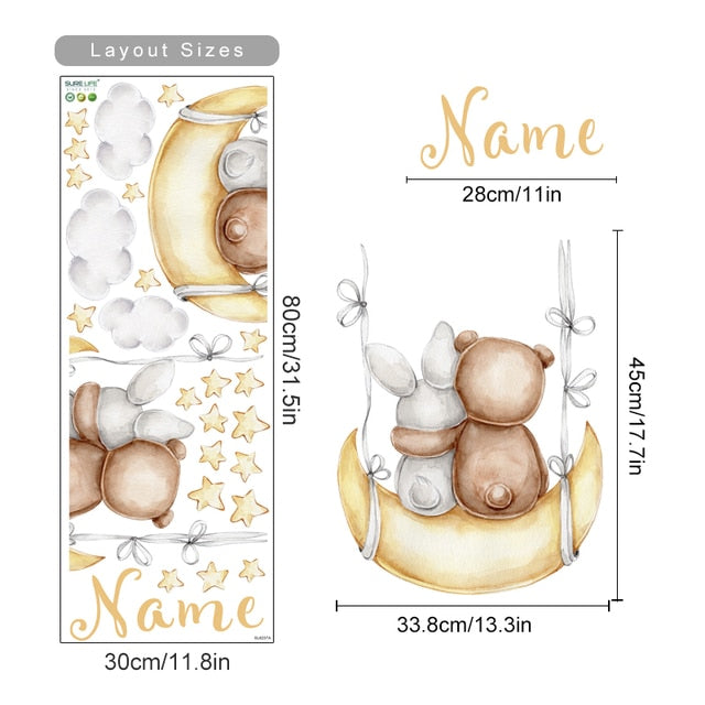 Custom Name Wall Decals Sky Cute Bears