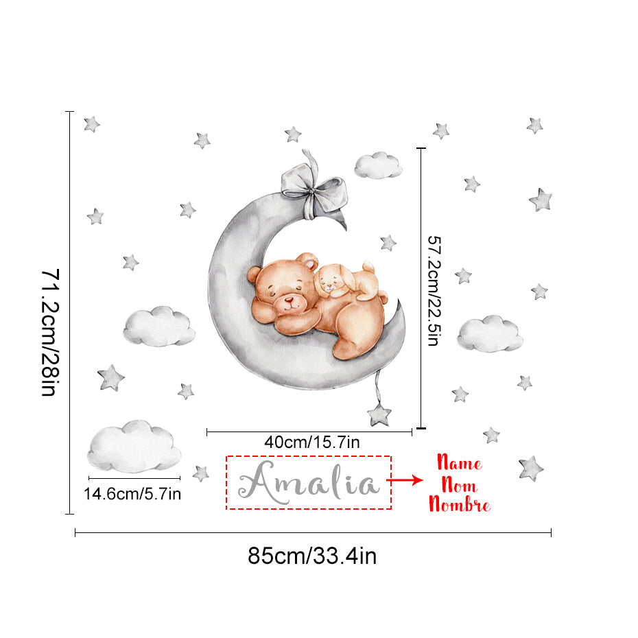 Custom Name Wall Decals Bears Moon Stars
