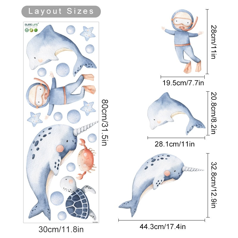 Cartoon Wall Decals Cute Ocean Animal
