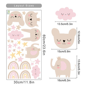 Cartoon Wall Decals Cute Animals Stars and Rainbows