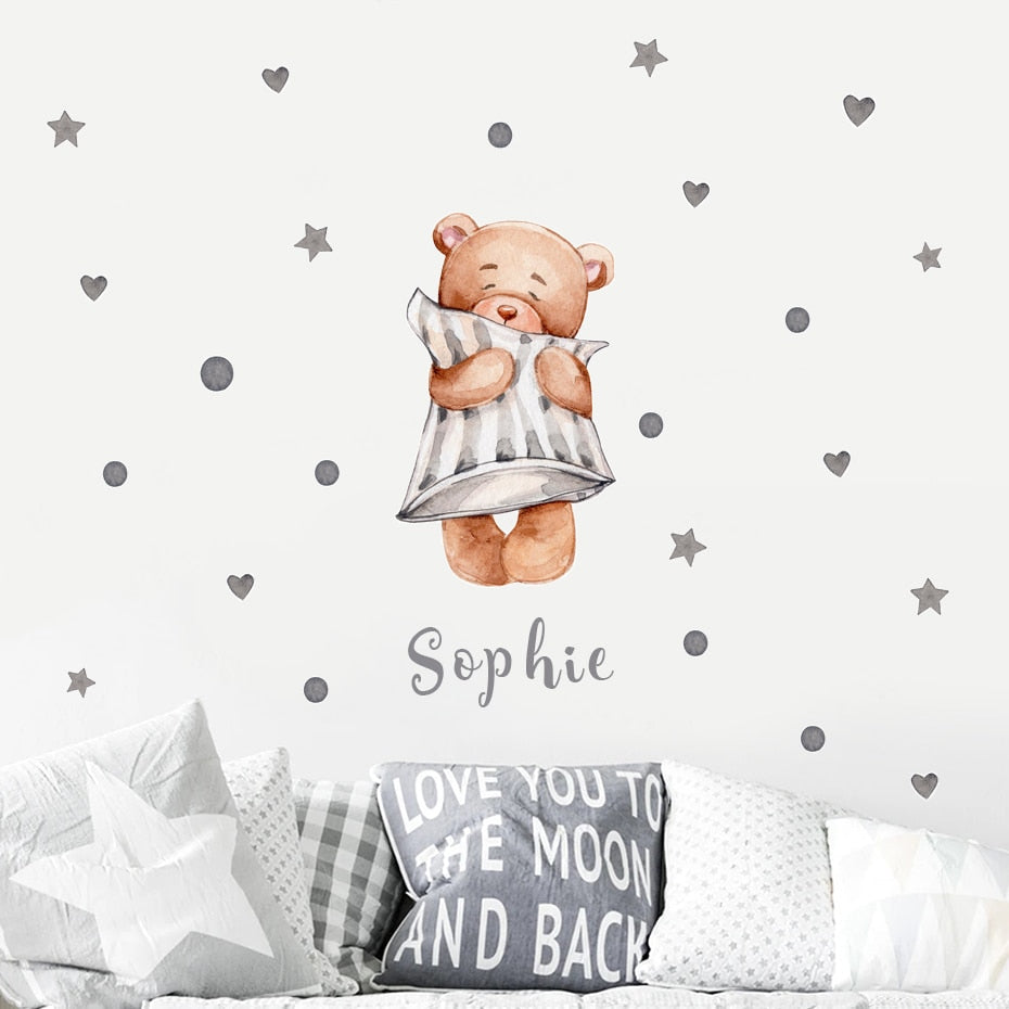 Custom Name Wall Decals Sky Cute Bears