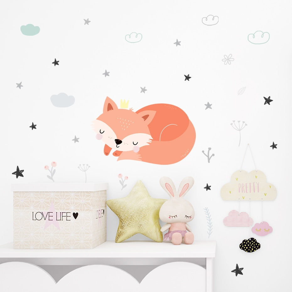 Cartoon Sleeping Fox Wall Decals