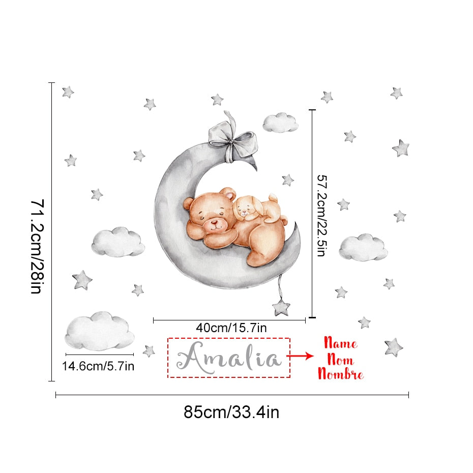 Custom Name Wall Decals Bears Moon Stars