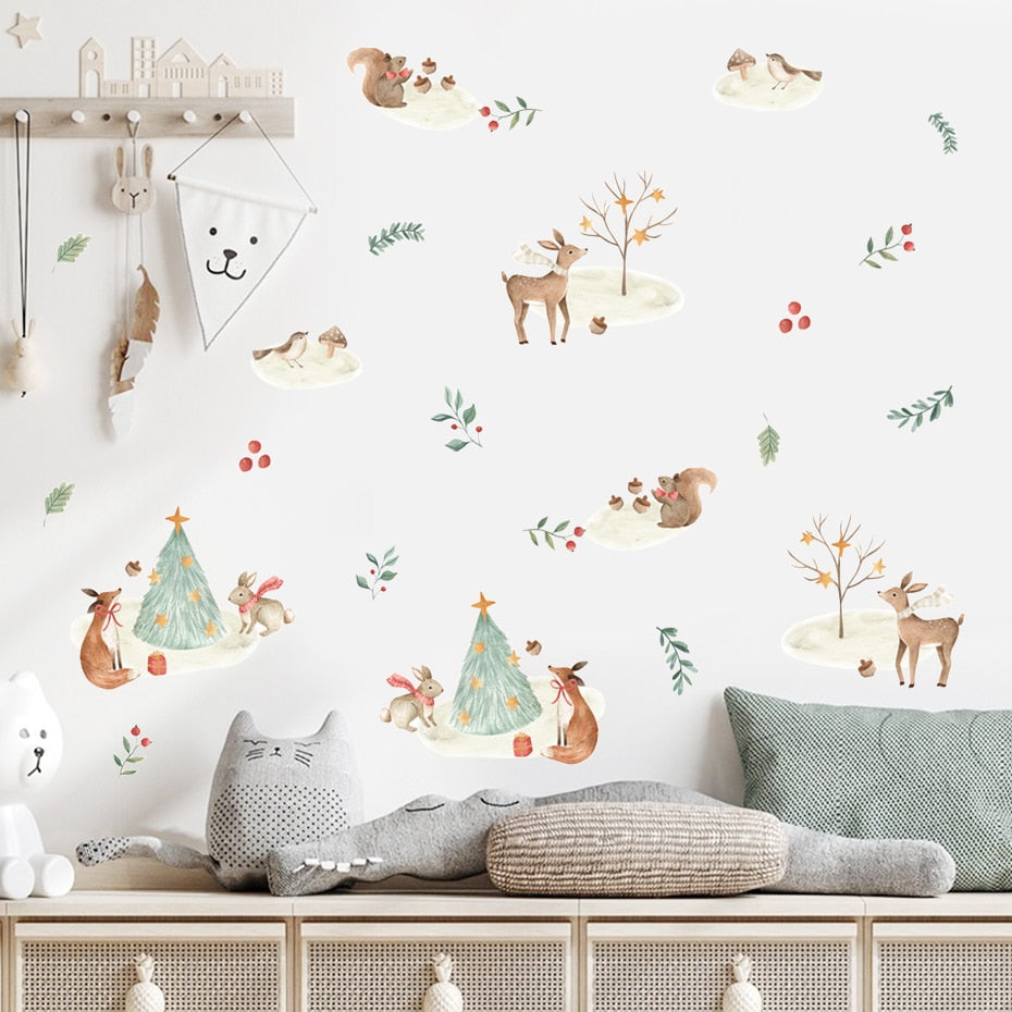 Cartoon Wall Decals Christmas Cute Animals