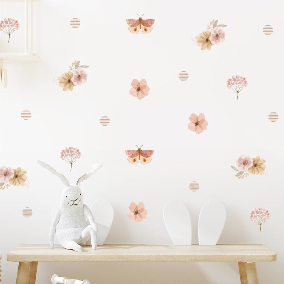 Boho Floral Butterfly Wall Decals