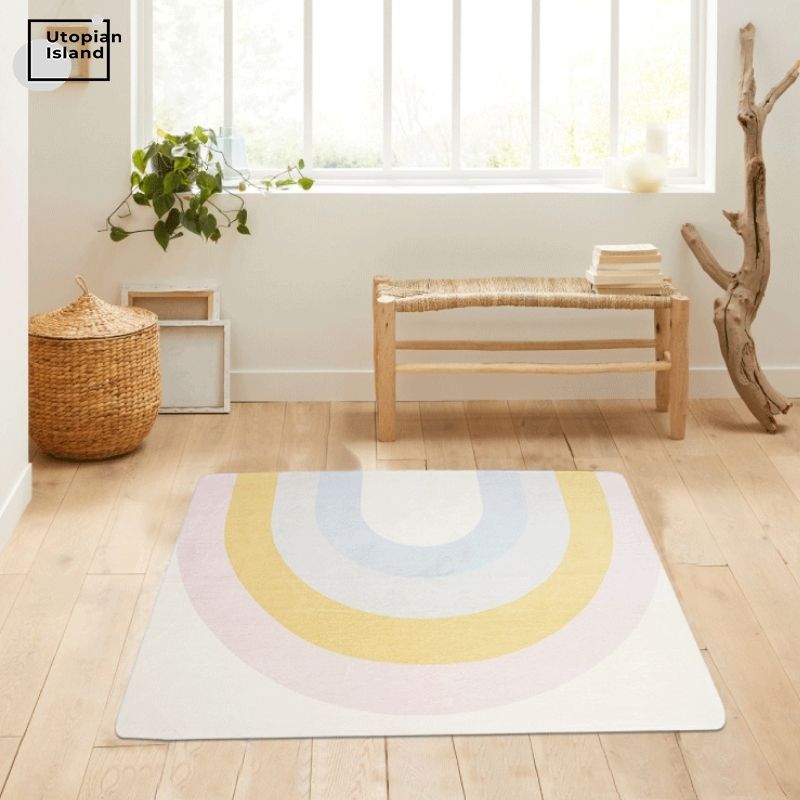 Square Area Rug Light Color Rainbow