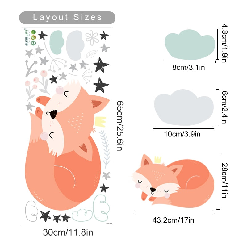 Cartoon Sleeping Fox Wall Decals