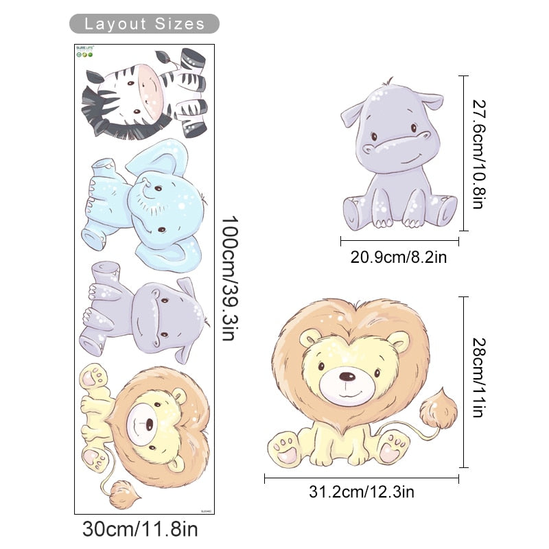 Cartoon Wall Decals Flowers and Cute Animals