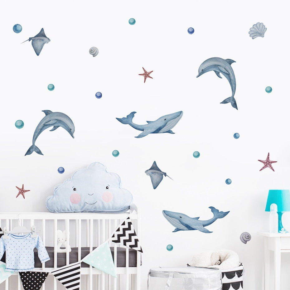 Cartoon Wall Decals Cute Ocean Whale Dolphin