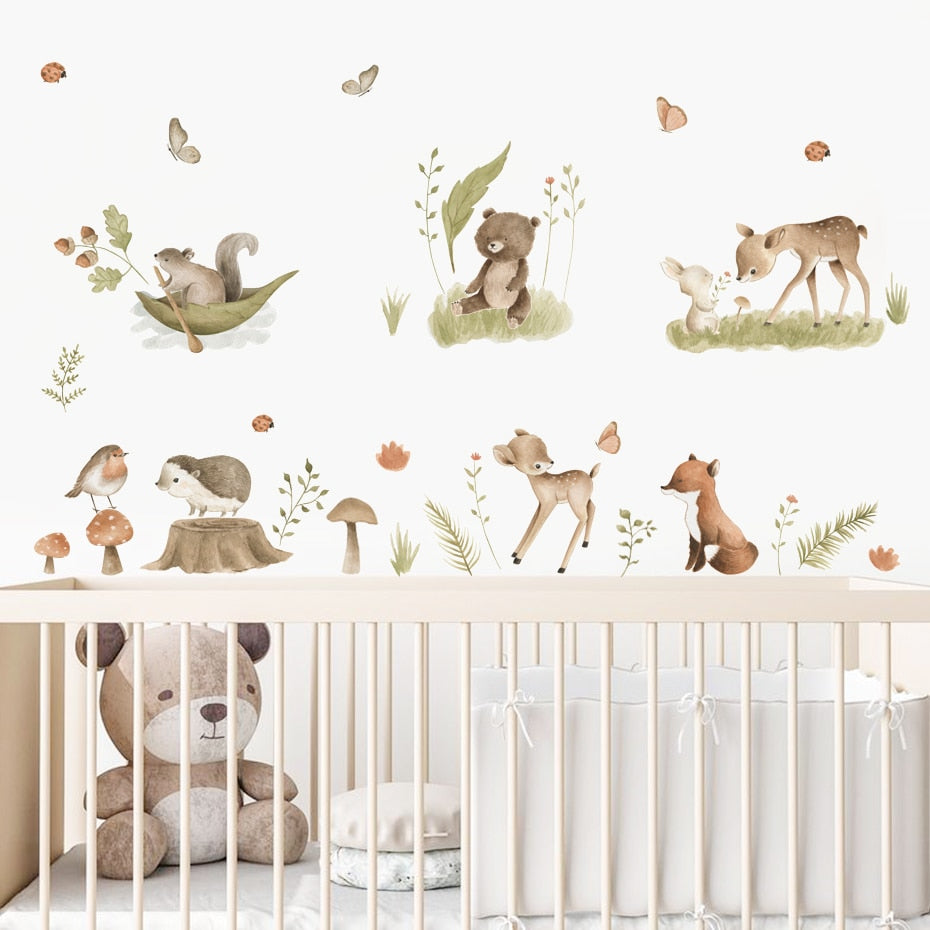 Woodland Animals Floral Wall Decals