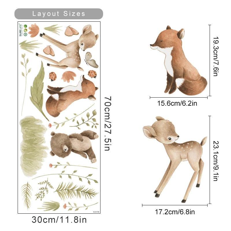 Woodland Animals Floral Wall Decals