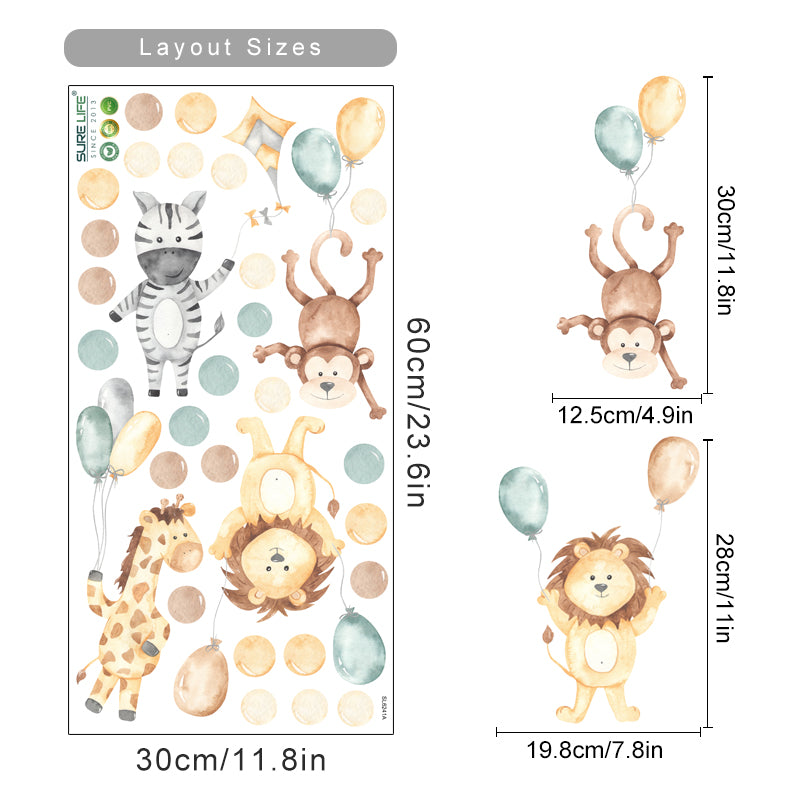 Cartoon Animals Polka Dots Wall Decals