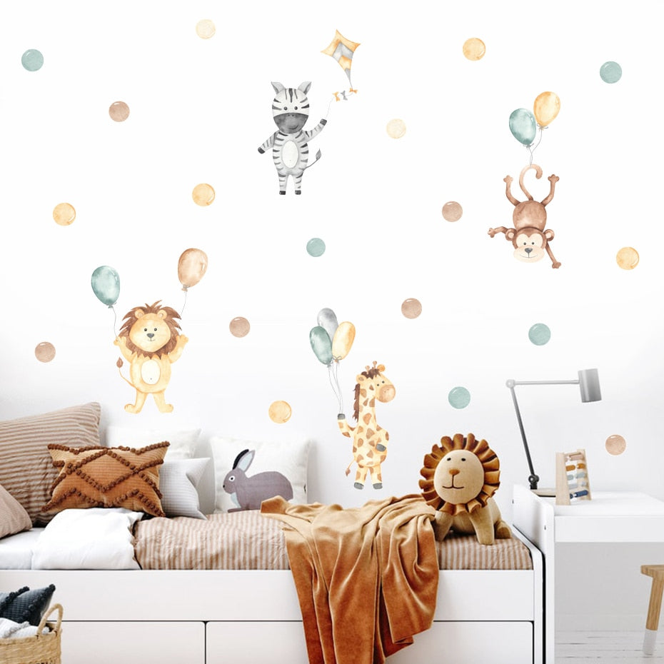 Cartoon Animals Polka Dots Wall Decals