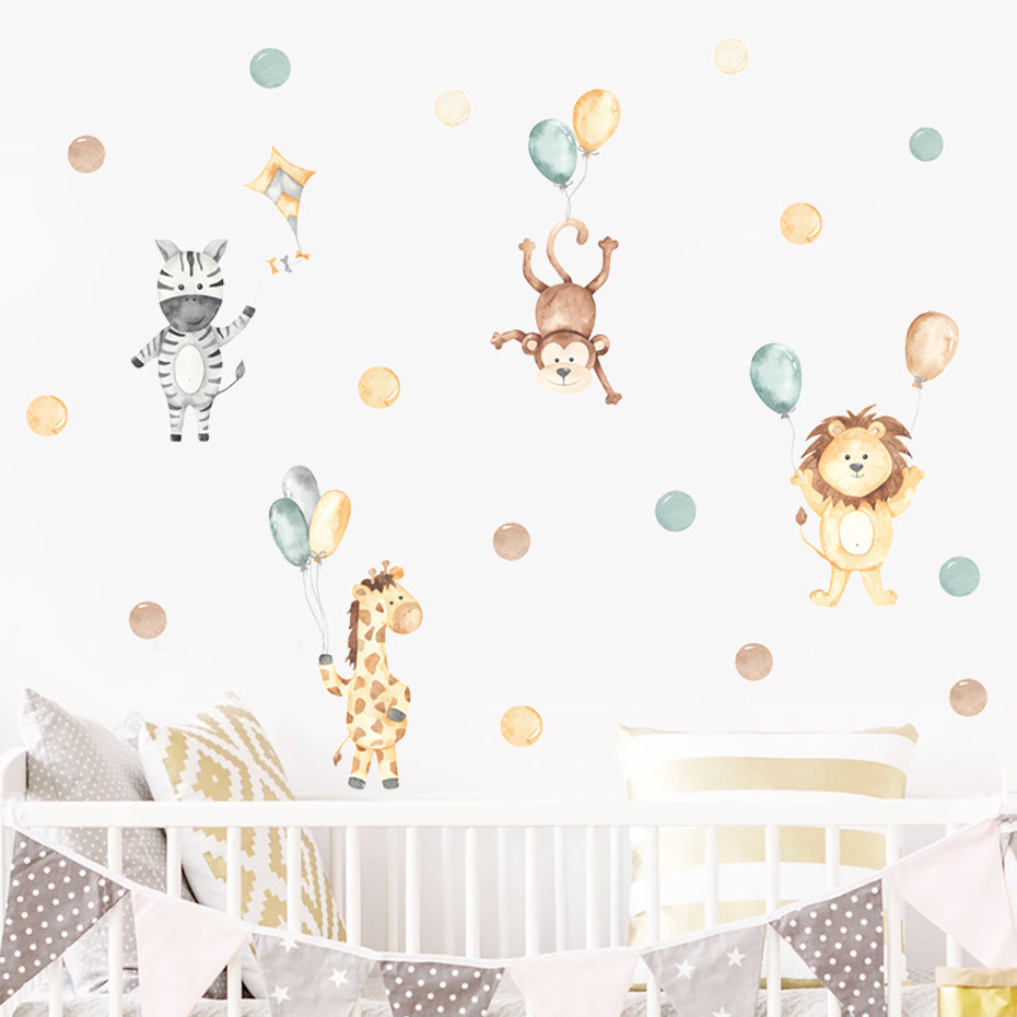 Cartoon Animals Polka Dots Wall Decals