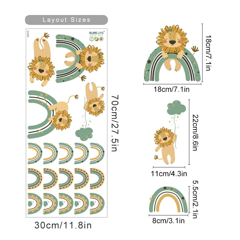 Cartoon Lion Rainbow Wall Decals