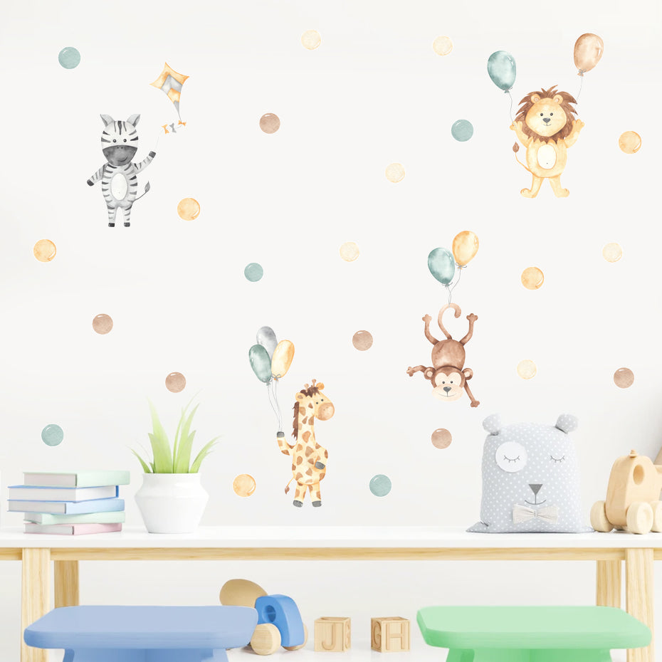 Cartoon Animals Polka Dots Wall Decals