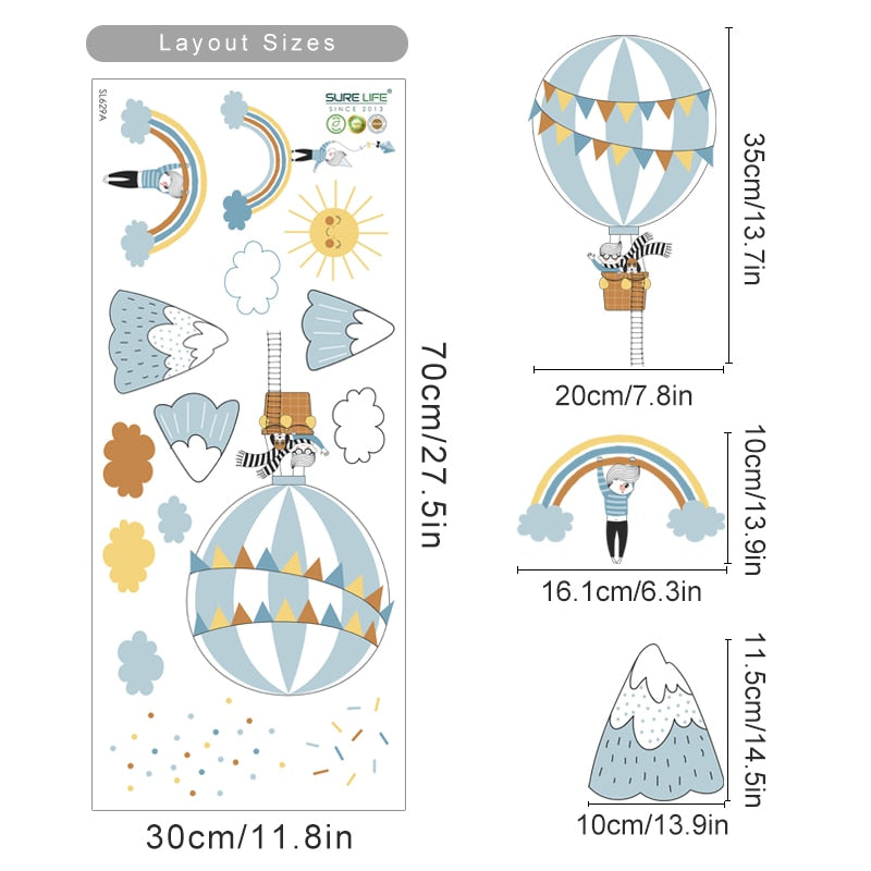Cartoon Hot Air Balloon Clouds Wall Decals