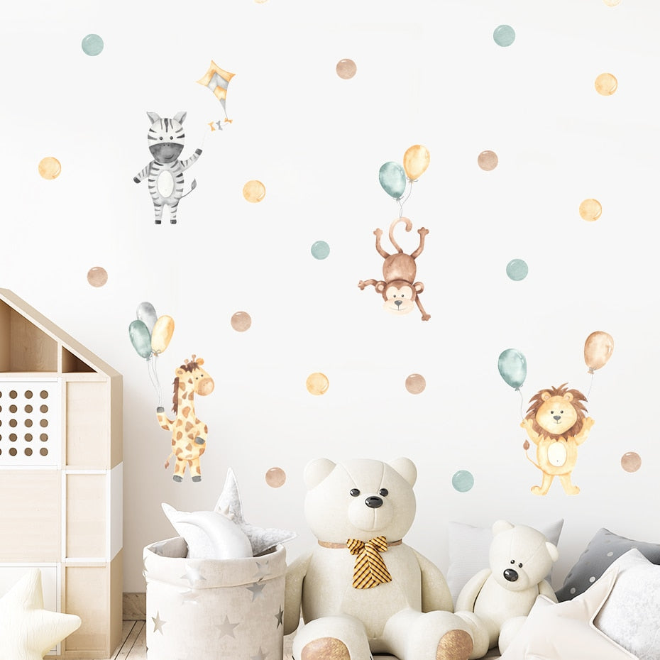 Cartoon Animals Polka Dots Wall Decals