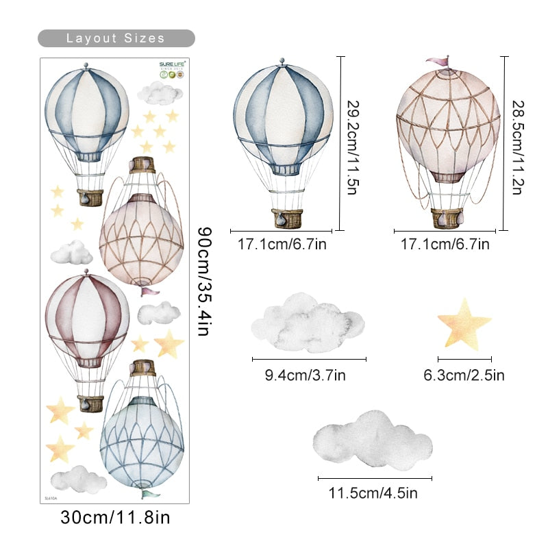 Cartoon Hot Air Balloon Wall Decals