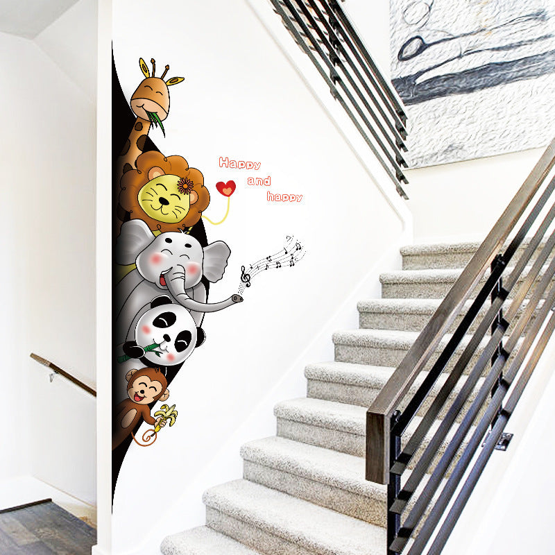 Cartoon Wall Decal Funny Entrance Animals