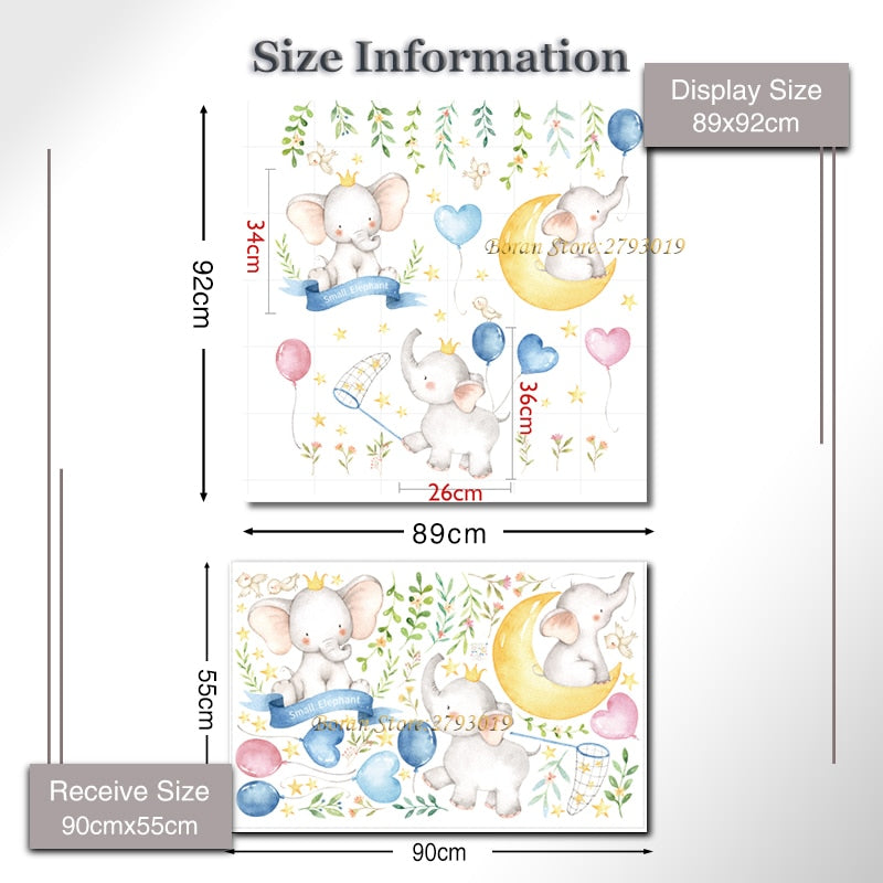 Cartoon Wall Decals Cute Elephants